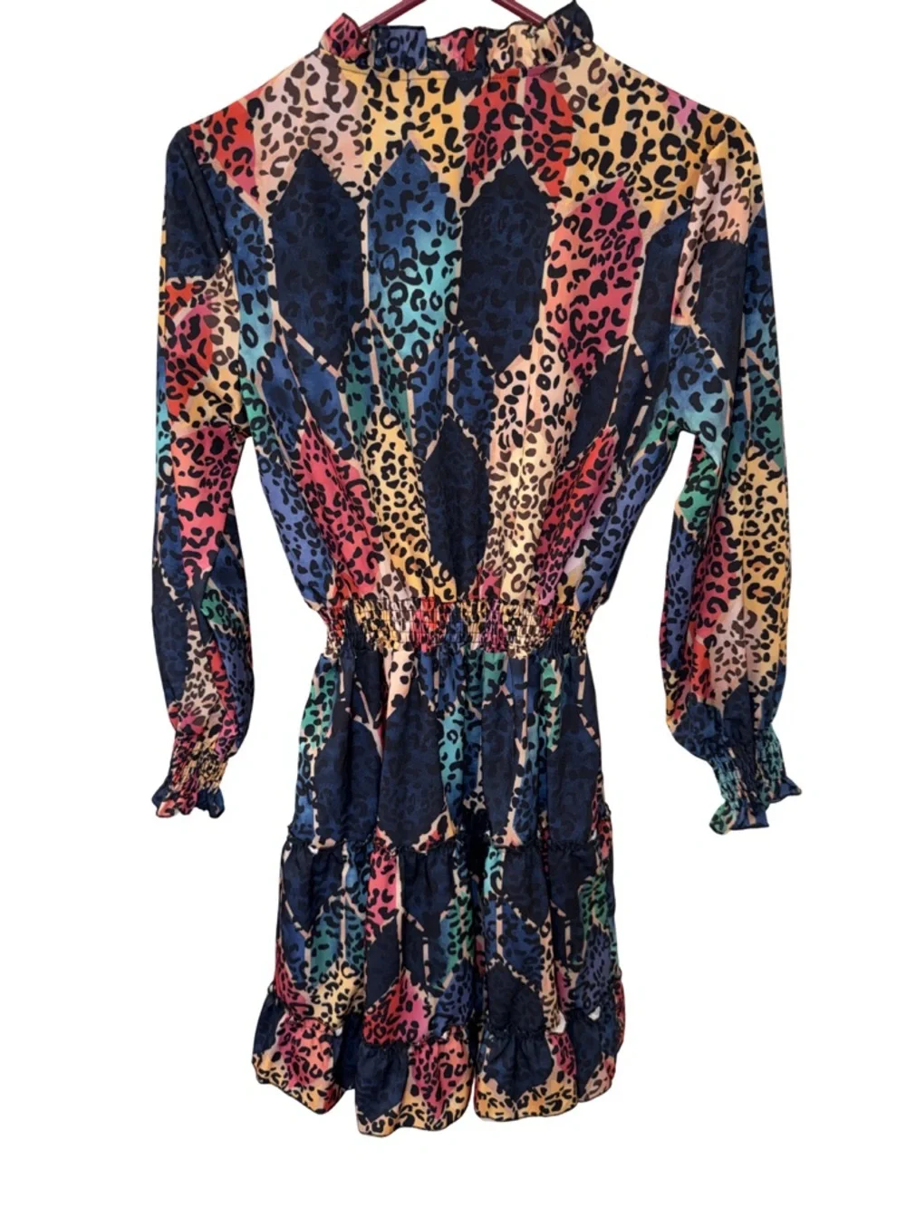 Allegra K Multicolor Leopard Smocked Mini Dress - Picture 3 of 3